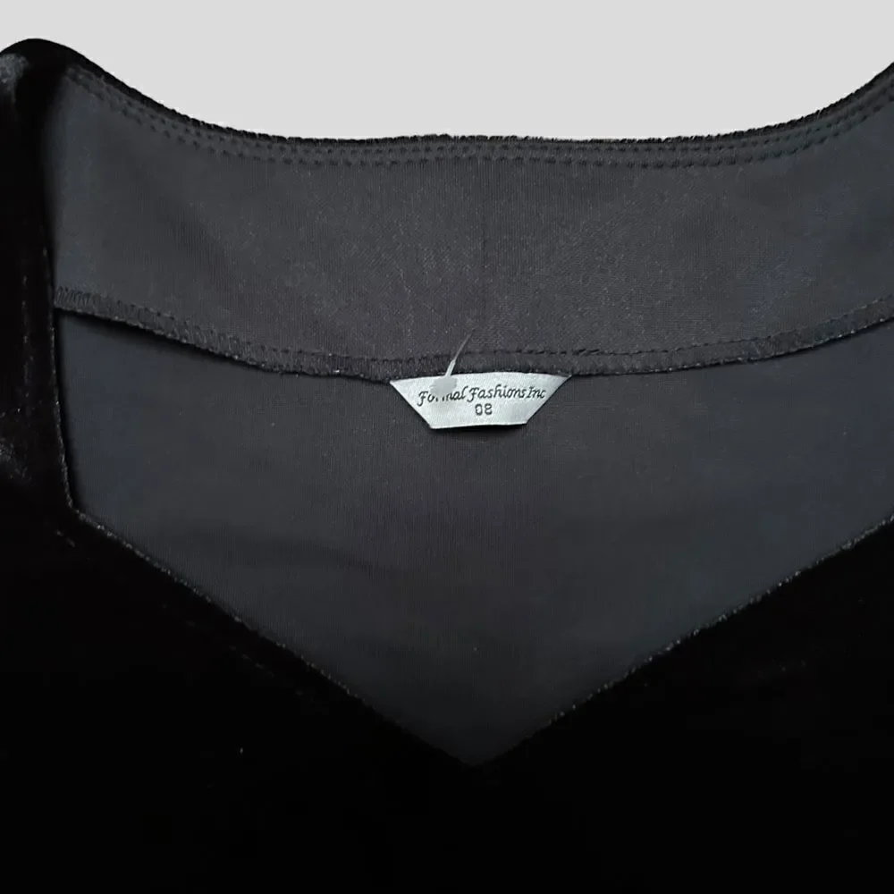 Vintage Full Length Black Dress with Velvet Top - Picture 4 of 8